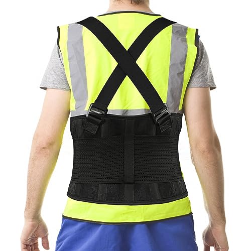 Work Back Brace - Back Support Belt for Lower Back Pain Relief, Heavy Lifting, Herniated Discs - Industrial Back Brace for Work With Shoulder Straps Fits Men and Women S(25"-30")