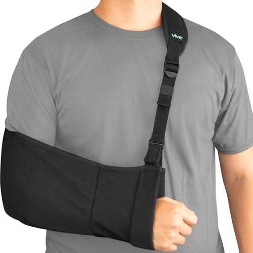 Vive Arm Sling Shoulder Immobilizer for Left or Right Arm - Comfortable Relief for Shoulder & Elbow Injury, Rotator Cuff Surgery, Broken Wrist, Hand - Adjustable Padded Straps Fit Men & Women (Black)