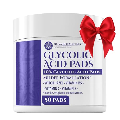 10% Glycolic Acid Pads (50 Pads) - Exfoliating Pads for Face Chemical Peel for Face at Home - Glycolic Acid Peel Exfoliating Face Pads - Acne Pads Facial Peel Face Exfoliating Pads with Vitamin C