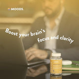 Moods | Unstoppable Mind | Focus Nootropics | Boost Energy and Mental Agility, Memory, Concentration | Bacopin, L-Glutamine, Lion's Mane, Alpha Lipoic Acid, Pantothenic Acid | 60 Vegan Capsules