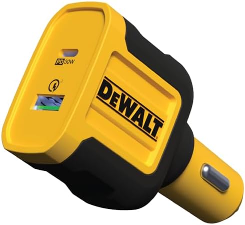DEWALT USB + USB C Car Charger Adapter, 49.5W Cigarette Lighter USBA Charger, PD Car Charging Adapter PPS 30W Quick Charge 3.0 Fast Charging for iPhone 16/15 Pro Max, Samsung Galaxy S23/22, Pixel