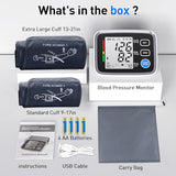ALPHAGOMED Upper Arm Blood Pressure Monitor for Home Use 2 Cuff Sizes, 9-17'' & 13-21''Extra Large BP Cuff Automatic Digital Blood Pressure Machine 2 Users 180 Memories USB Cable 4 AA Batteries