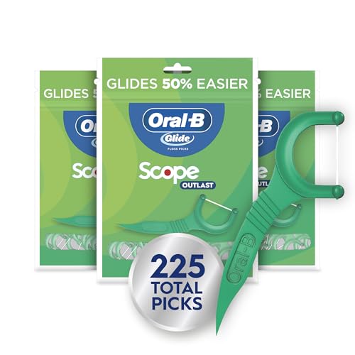 Oral-B Glide Mint Dental Floss Picks with Long Lasting Scope Flavor, 3 Pack of 75 Picks (225 Total)