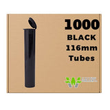 W Gallery 1000 Black 116mm Open Cap Pop Top Tubes - Airtight Smell Proof Containers - Plastic Medical Grade Prescription Bottles for Pills Herbs Flowers Supplements, Bulk Pack, Not Glass Jars