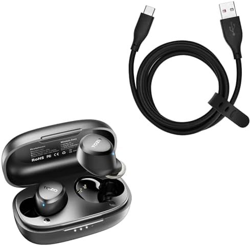 TOZO A1 Mini Wireless Earbuds in Ear Light-Weight Headphones Built-in Microphone, Black + USB-C to USB-A Charging Cable Black
