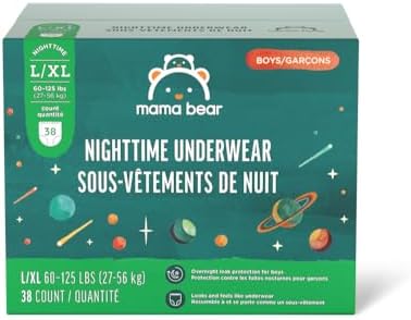 Amazon Brand - Mama Bear Boy's Nighttime Bedwetting Underwear for Overnight Protection, Hypoallergenic, Size L/XL (60-125 lbs), 38 Count, White