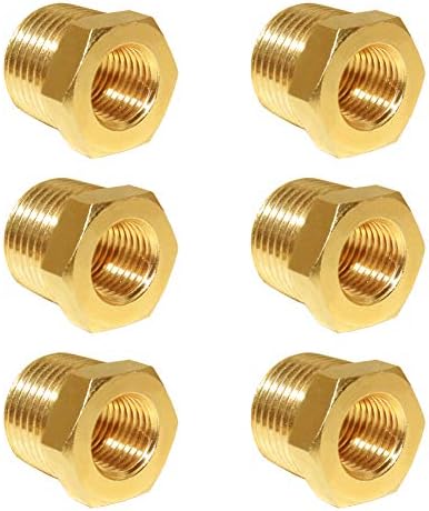 Hooshing 6PCS 1/2" NPT Male x 1/4" NPT Female Brass Reducer Hex Bushing Pipe Fitting Hose Tube Adapter