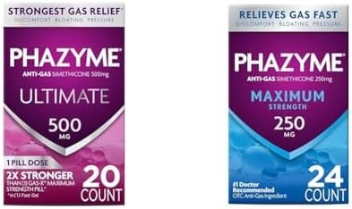 Phazyme Gas Relief Bundle with 500 mg and 250 mg Simethicone Fast Gels, 20 and 24 Count