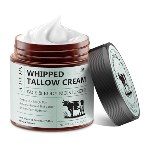 Whipped Beef Tallow for Skin - 100% Grass Fed Pure Beef Tallow with Honey Natural Moisturizing Cream for Face and Body Deep Hydration Softens Dry Skin Nourishing Tallow Cream ((1 Pack 1 x 4.2 Oz))