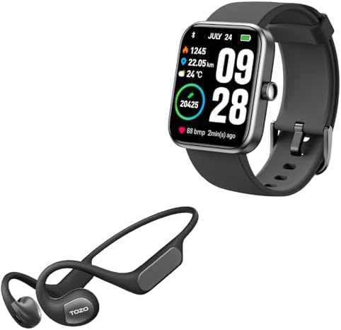 TOZO OpenReal Open Ear Headphones Matte Black S2 44mm Smart Watch