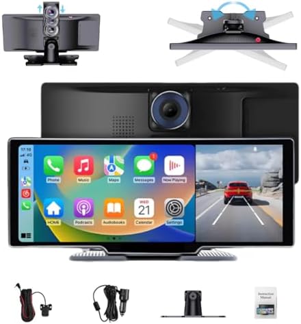 Flex Screen Pro Carplay, FlexScreen Pro, Wireless Portable Carplay Screen for Car, 10.26" HD IPS Carplay & Android Auto Car Touch Stereo, Car Tablet with 4k Dash Cam, Voice Control