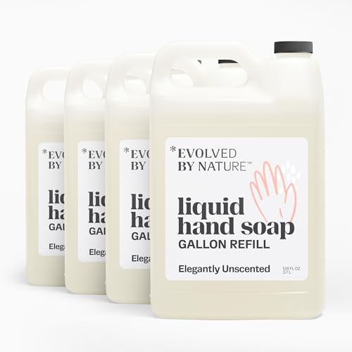 Evolved By Nature Liquid Hand Soap Refill, 128 Oz (Pack of 4), Unscented, Biodegradable Formula