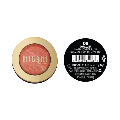 MILANI Baked Blush - Corallina (0.12oz) Cruelty-Free Powder Blush - Shape, Contour & Highlight Face for a Shimmery or Matte Finish