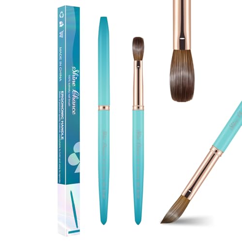 Acrylic Nail Brush Size 10, 100% Pure Kolinsky Nail Brush for Acrylic Application, Professional Nail Extension Manicure Tool Nail Drawing Pen for DIY Home Salon(Cyan)
