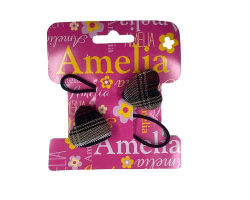 School Uniform Plaid Heart Shape Button Hair Ties/Set of 2/Girls & Women Hair Accessories/Pony tail Holder|AGD Accessories/Hair Bobbles (Plaid KW)