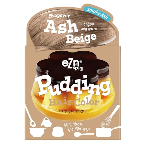 eZn Pudding Hair Dye Ammonia Free Semi-Permanent Self Hair Dye DIY Kit included contain Keratin Made in Korea Beauty (Ash Beige)