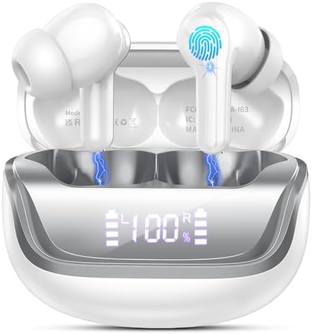 Wireless Earbuds, Bluetooth 5.4 Headphones Deep Bass Stereo, in-Ear Earphones with ENC Noise Canceling Mics, 45H Playtime Ear Buds Dual LED Display, IP7 Waterproof Wireless Headphones for Android iOS
