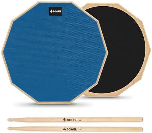 Donner Drum Practice Pad 8 Inches, Silent Practice Drum Pad 2-Sided With Drum Sticks - Blue