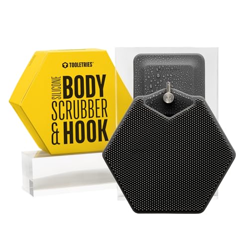 Tooletries - Body Scrubber & Hook - Premium Silicone Scrubber for Cleaning, Exfoliating and Invigorating Your Skin - Shower Accessories - Durable & Long Lasting Body Wash Scrubber for Men