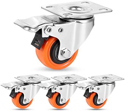 W B D WEIBIDA 2" Plate Caster Wheels Heavy Duty 600 Lbs Load Capacity Swivel Casters with Brake Set of 4, Safety Dual Locking, No Noise Wheels for Furniture, Carts (Screws and Screwdriver)