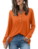 HOTGIFT Woman Fall Lounge T-Shirts Long Sleeve Loose Sweater Tops Halloween Warm Tunics Orange Small