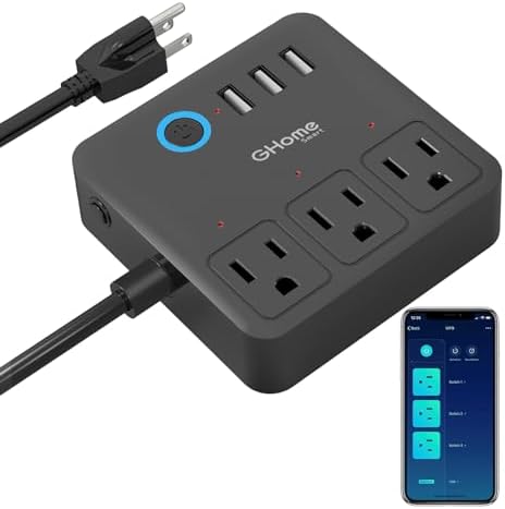 GHome Smart Power Strip, 3 USB Ports and 3 Individually Controlled Smart Outlets, WiFi Surge Protector Works with Alexa Google Home, Home Office Cruise Ship Travel Multi-Plug Extender Flat Plug
