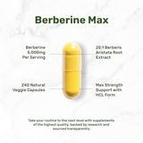 DEAL SUPPLEMENT Berberine Max Supplement, 5,000mg Per Serving, 240 Veggie Capsules – 97% Pure Berberine HCL – 25:1 Root Extract – Vegetarian Friendly, Non-GMO