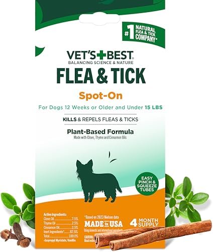 Vet's Best Flea and Tick Spot-on Drops - Topical Flea and Tick Prevention for Dogs - Plant-Based Formula - Certified Natural Oils for Small Dogs - 4 mo Supply