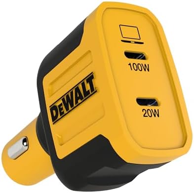 DEWALT USB C Car Charger, 120W 2-Port PD 3.0 Type C Adapter, PPS Fast Charging with Power Delivery for iPhone 16 15 14 13 12 11 X XS Pro Max Mini, Galaxy S22/S20/S10, Pixel, iPad/iPad Mini, and More