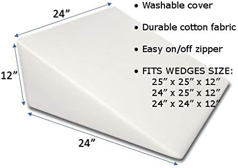 MoonRest 7”, 10”, 12”- inch Foam Bed Wedge Zippered Cover/Pillow Replacement Cover (24" X 24" X 12", Soft Pink)