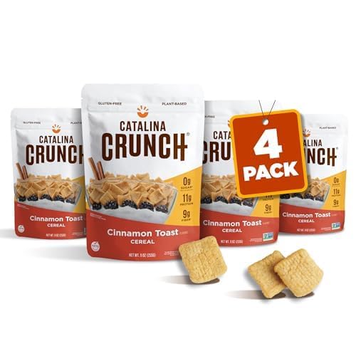 Catalina Crunch Cinnamon Toast High Fiber Cereal 4 Pack | Low Carb, Sugar Free, Gluten Free | Keto Snacks, Vegan, Plant Based Protein