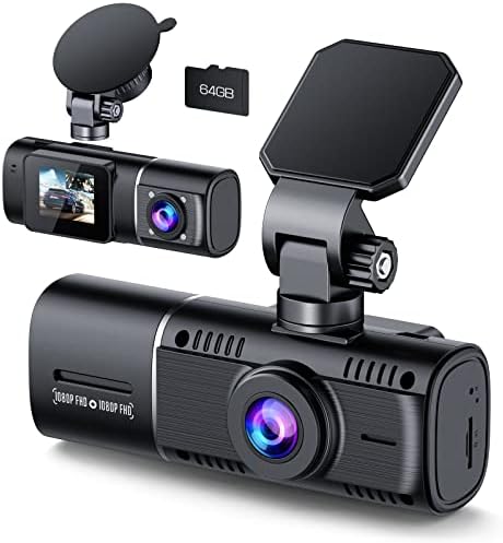 Dual Dash Cam Front and Inside 1080P Dash Camera for Cars IR Night Vision Car Camera for Taxi Accident Lock Parking Monitor 2 Mounting Options 64GB SD Card