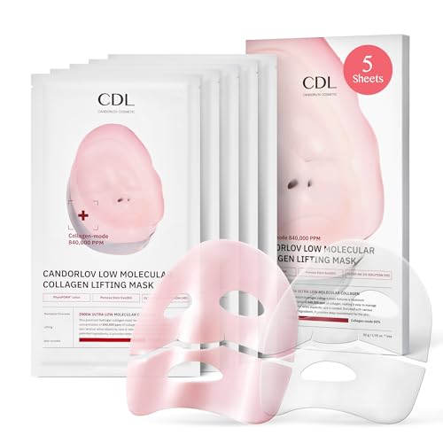 Collagen Lifting Gel Mask 5 pcs, Korean Face Lifting Deep Hydrogel Mask for Glass Skin, Anti-Aging Overnight Collagen Mask with PDRN (Salmon DNA), Hyaluronic Acid for Elasticity, Firmness