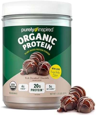 Purely Inspired Plant-Based Protein Powder for Men & Women, Rich Decadent Chocolate (16 Servings) - Vegan & Organic - 20g of Pea Protein Powder for Smoothies & Shakes - Dairy-Free, & Gluten-Free