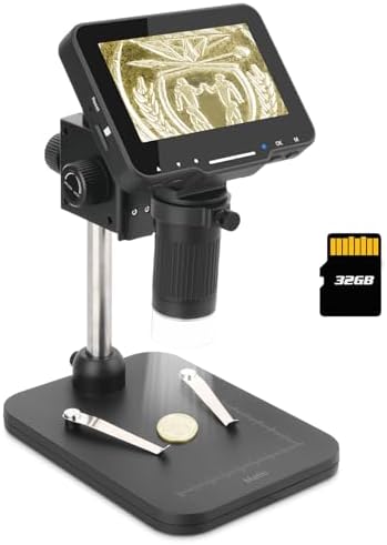 4.3" Coin Microscope 1000x Handheld LCD Digital Microscope with Screen Coin Magnifier with 8 Adjustable LED Lights Compatible with PC Windows/Mac OS with 32GB SD Card