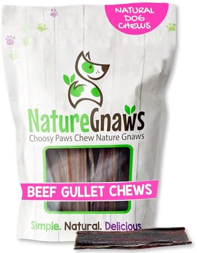 Nature Gnaws Beef Gullet Chews for Small Dogs 4-5" (20 Count) - Natural Beef Jerky Stick Dog Chew Treats - Rawhide Free