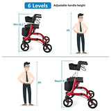 RINKMO Rollator Walkers for Seniors- Rollator Walker with Seat 8" Wheels- Easy Folding Senior Walker with Padded Backrest- Lightweight Mobility Walking Aid for Adult Elderly, Aluminum Frame, Red