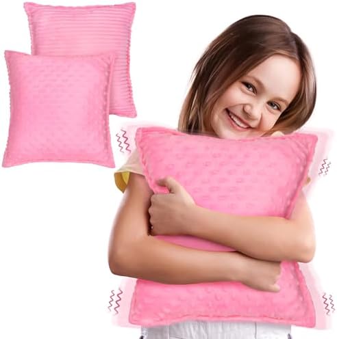 Subao 12" Vibrating Sensory Toddler Pillow with Two Textures, Sensory Toys for Kids with Autism, Birthday Xmas Gifts for Ages 4-10, Pink