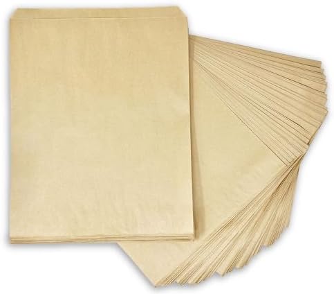 Flexicore Packaging Flat Brown Kraft Paper Bags Size: 12 Inch Wide X 15 Inch High | Count: 100 Bags | Color: Brown
