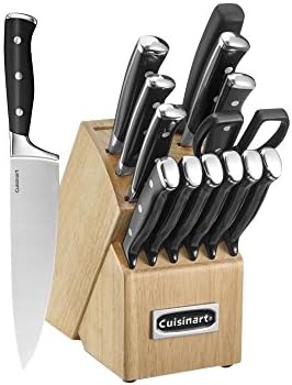 CUISINART Block Knife Set, 15pc Cutlery Knife Set with Steel Blades for Precise Cutting, Lightweight, Stainless Steel, Durable & Dishwasher Safe, C77BTR-15P