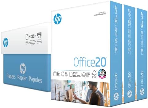 HP Printer Paper | 8.5 x 11 Paper | Office 20 lb | 3 Ream Case - 1500 Sheets | 92 Bright | Made in USA - FSC Certified | 112090C, White