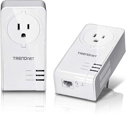 TRENDnet Powerline 1300 AV2 Adapter with Built-in Outlet Adapter Kit, Includes 2 x TPL-423E Adapters, IEEE 1905.1 & IEEE 1901, Gigabit Port, Range Up to 300m (984 ft.), TPL-423E2K (Renewed)