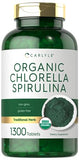 Carlyle Organic Chlorella Spirulina Tablets | 1300 Count | 50/50 Blend | Non-GMO and Gluten Free