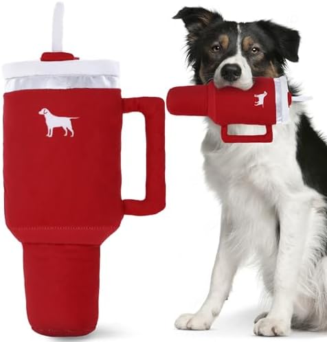Pup Cup Tumbler Dog Toy – Gift for Dog Birthday! Plush Squeaky Toy for Boy and Girl Puppy – Funny & Cute Present for Easter & Birthday (Ruby Red)
