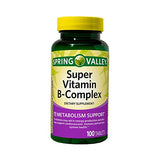 Super Vitamin B-Complex Tablets. Includes Luall Sticker + Spring Valley Super Vitamin B-Complex Tablets Dietary Supplement (100 Tablets)