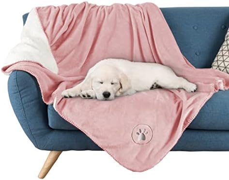 Waterproof Dog Blanket - 50x60-Inch Reversible Sherpa Dog Blanket for Couch, Bed, or Car - Protects from Spills, Stains, or Pet Fur by PETMAKER (Pink)