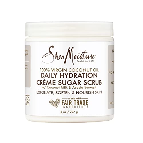 Shea Moisture Skin Care, Daily Hydration Crème Sugar Scrub with Virgin Coconut Oil, Coconut Milk & Acacia Senegal, Gluten Free Exfoliating Body Scrub, Soften & Nourish Skin, 8 Oz.