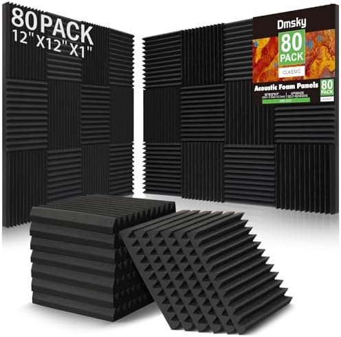 80 Pack Acoustic Foam Panels,1"X 12" X 12"Sound Proof Foam Panels-High Density Sound Absorbing Panels,Fire Resistant Soundproof Wedges Panels for Studio Recording & Office & Home