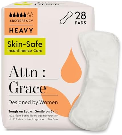 Attn: Grace Heavy Incontinence Pads for Women (28-Pack) - High Absorbency Protection for Heavy Bladder Leaks, Postpartum, or Postpartum/Discreet, 100% Breathable & Plant-Based/Soothes Skin