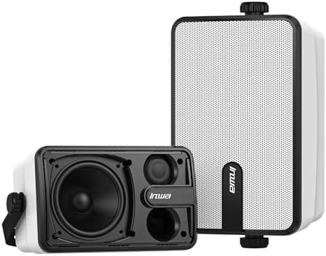 Inwa Upgraded Bluetooth Outdoor Speakers, IPX5 Waterproof Wall Mount Speaker, Powerful Bass, Wireless Sync Up to 100 Speakers, Indoor/Outdoor Sound System for Patio/Porch/Gazebo/Garage(MZ-632, 2 PCS)